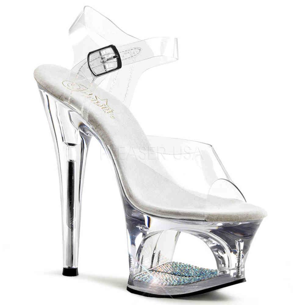 Pleaser - MOON708DM Sandale à bride à la cheville, Pole dance chaussures - Chaussures de pole dance - Couleur argent Product image